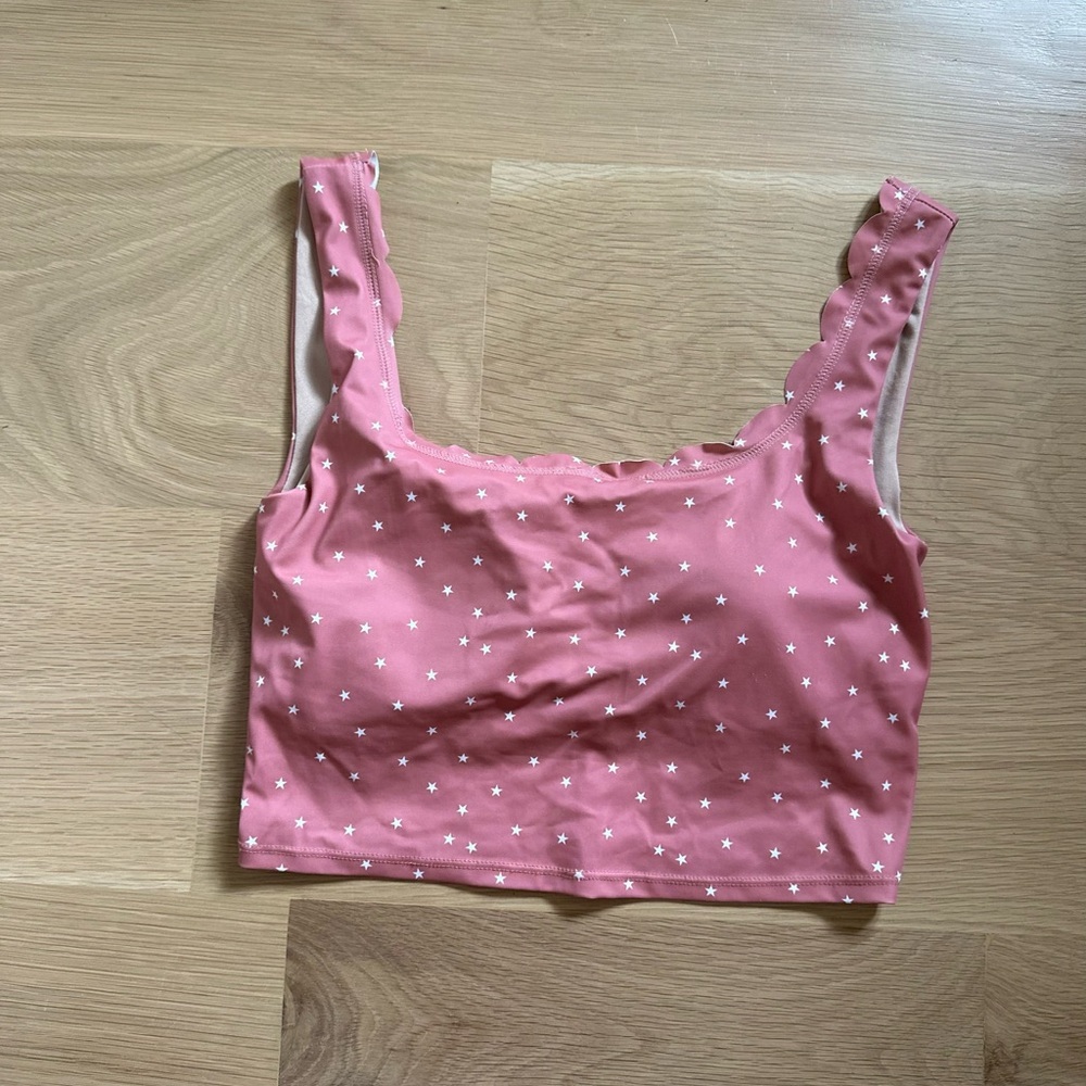 Kortni Jeane Pink Star Print Scalloped Edge swimsuit top